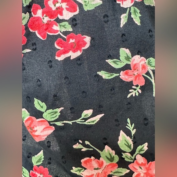 Y2K Babydoll Top Swiss Dot Faux Wrap Smocked Waist/Neckline/Cuffs Cottagecore - Picture 6 of 10